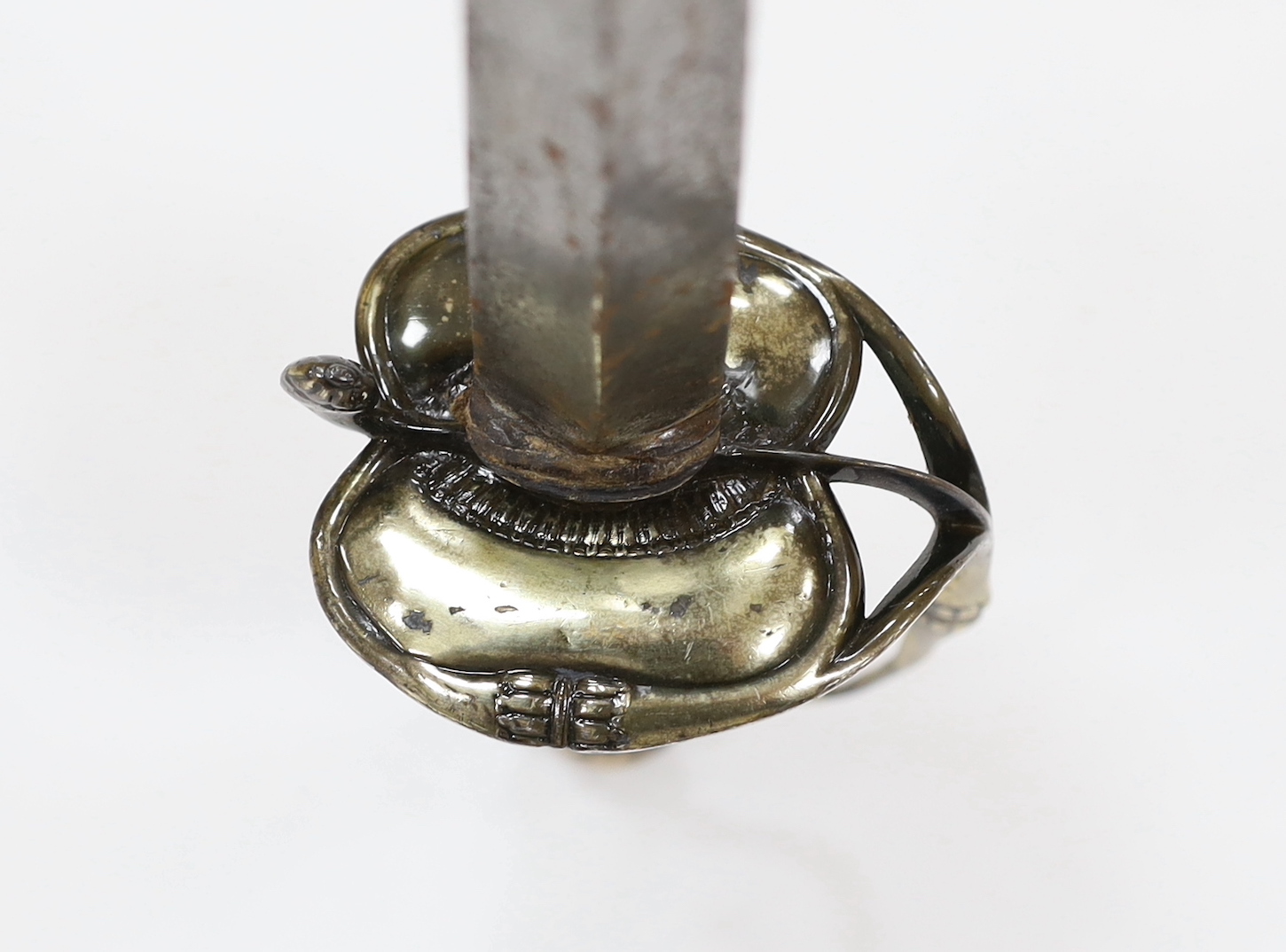 An English hallmarked silver hilted small sword, late 17th century, the Charles II hilt by William Badcock, London 1680, of conventional form, later grip bound with copper tape and twisted silver wire, colichemarde shape